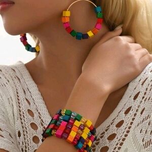 Colorful Beaded Hoop Earrings‎ and Bracelet Set